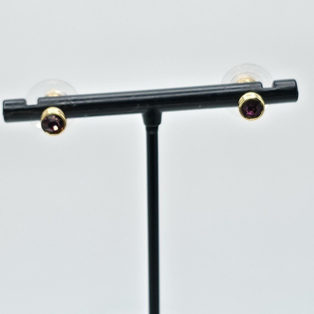 Vtg Signed SWAROVSKI Purple Gemstone Earrings Gold Tone Crystal Studs FREE $HIP!